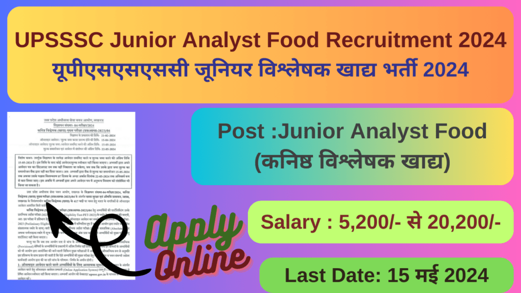 upsssc junior analyst food recruitment 2024