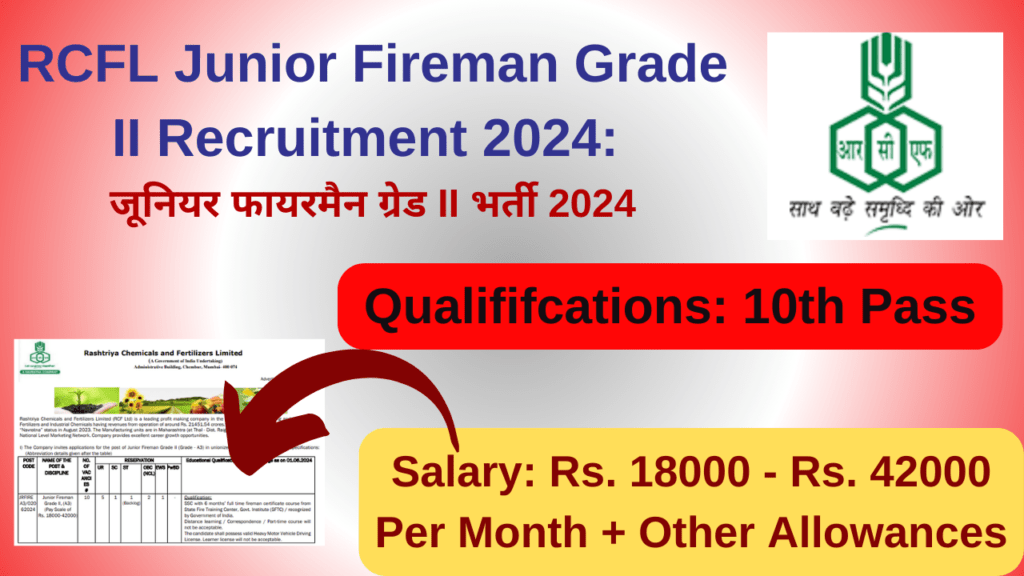 rcfl junior fireman grade II recruitment 2024