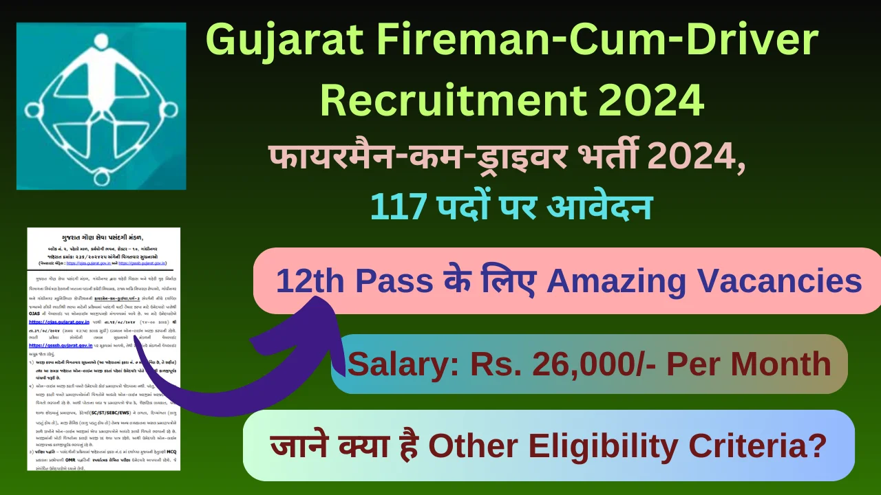 Gujarat Fireman-Cum-Driver Recruitment 2024: फायरमैन-कम-ड्राइवर भर्ती 2024, 117 पदों पर Exciting भर्ती